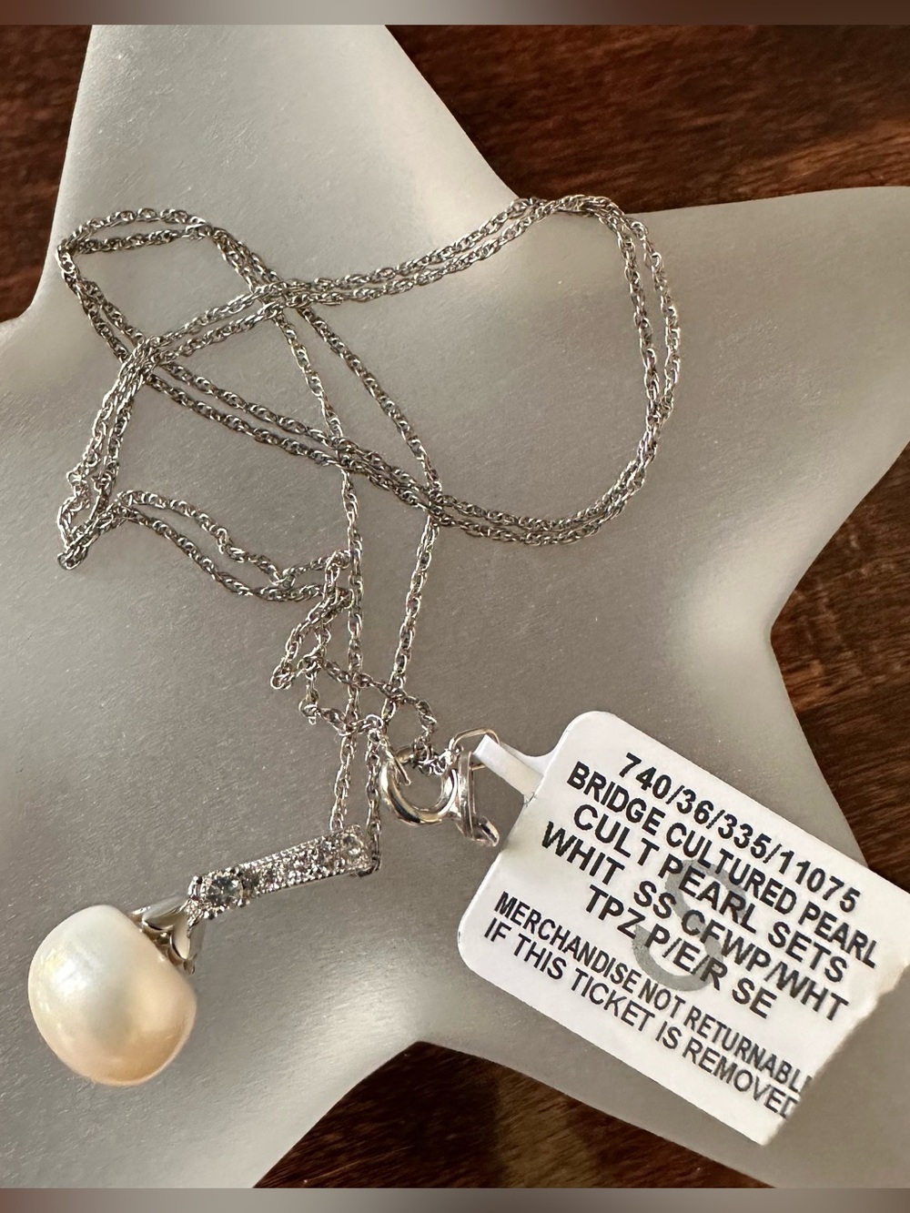 NWT Freshwater Pearl and white topaz sterling necklace